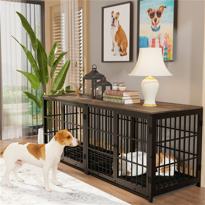 Large Wooden Dog Crate Indoor Furniture Elevated Pet Dog Cage Kennel End Table With 3 Doors  Remova 1