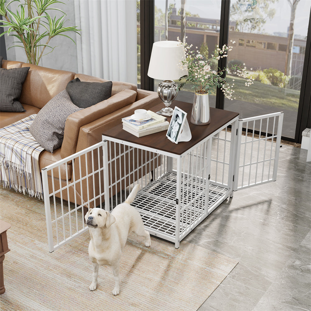 Large Wooden Dog Crate Indoor Furniture Elevated Pet Dog Cage Kennel End Table With 3 Doors  Remova 3