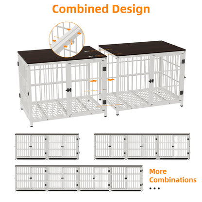Large Wooden Dog Crate Indoor Furniture Elevated Pet Dog Cage Kennel End Table With 3 Doors  Remova 4