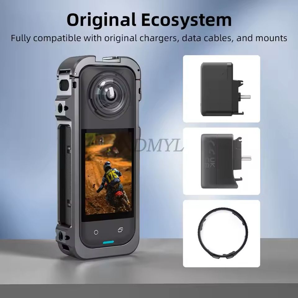 Aluminum Protective Rabbit Cage For Insta360 X5 With Lens Cover  Cold Shoe Mount 1