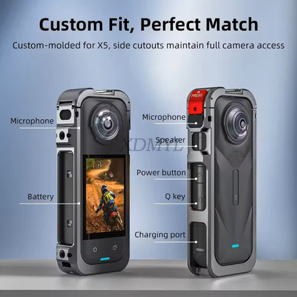 Aluminum Protective Rabbit Cage For Insta360 X5 With Lens Cover  Cold Shoe Mount 2