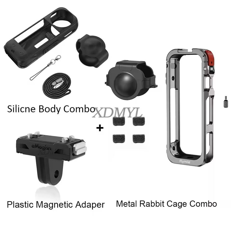 Aluminum Protective Rabbit Cage For Insta360 X5 With Lens Cover  Cold Shoe Mount 9