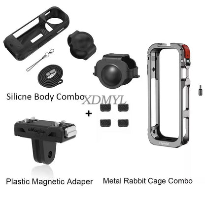 Aluminum Protective Rabbit Cage For Insta360 X5 With Lens Cover  Cold Shoe Mount 9