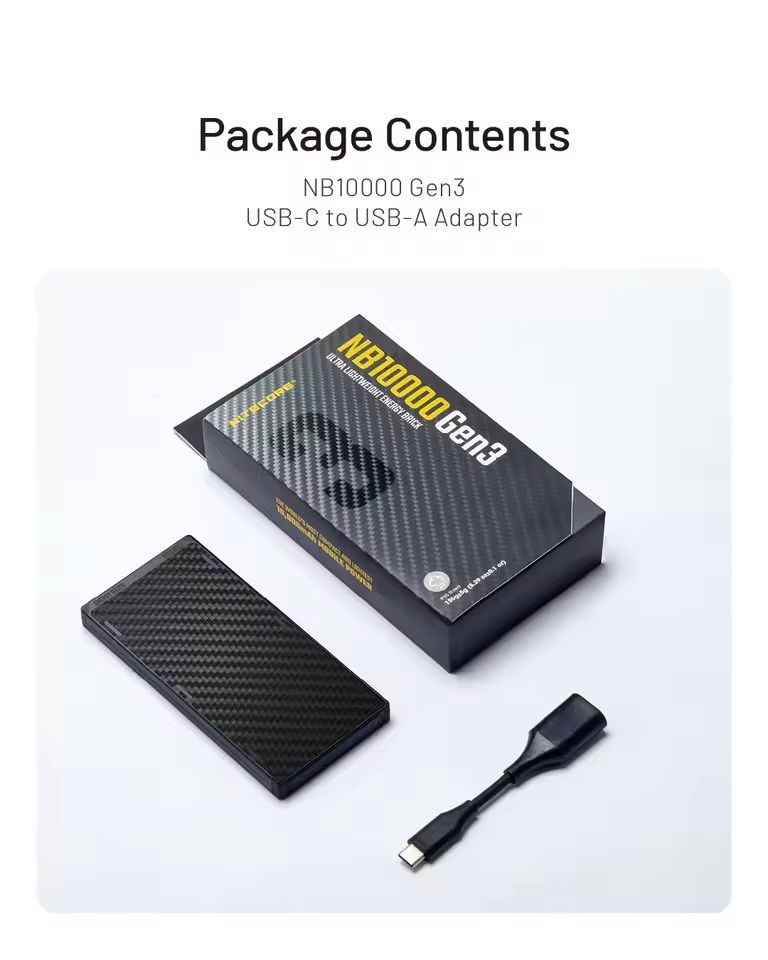 NITECORE NB10000 Gen3 Carbon Fiber Power Bank  10000mAh Ultra Lightweight Fast Charging USBC 1