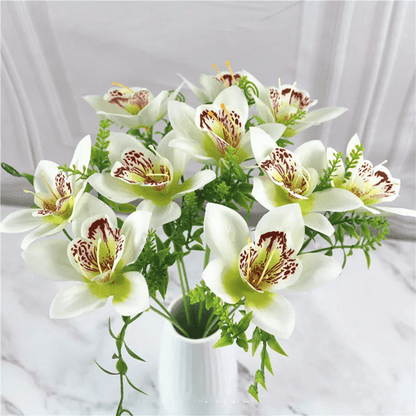 10-Piece Artificial Orchid Bouquet – White Silk Faux Flowers for Weddings, Home Decor, and DIY Arrangementsfaux wedding