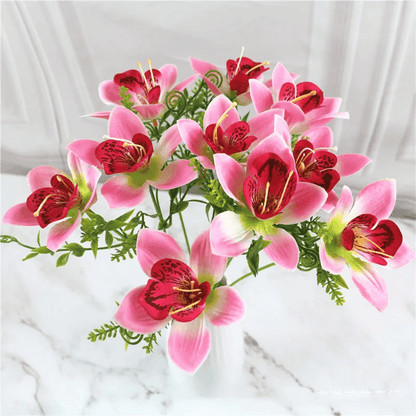 10Piece Artificial Orchid Bouquet  White Silk Faux Flowers For Weddings Home Decor And DIY Arrangem 1