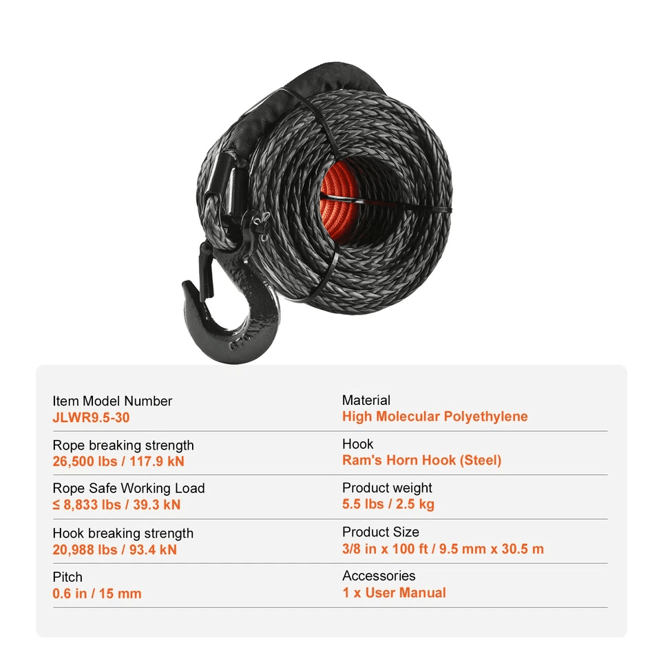 Synthetic Winch Rope Breaking Strength Winch Line Cable For SUV  Truck Off Road Recovery 4