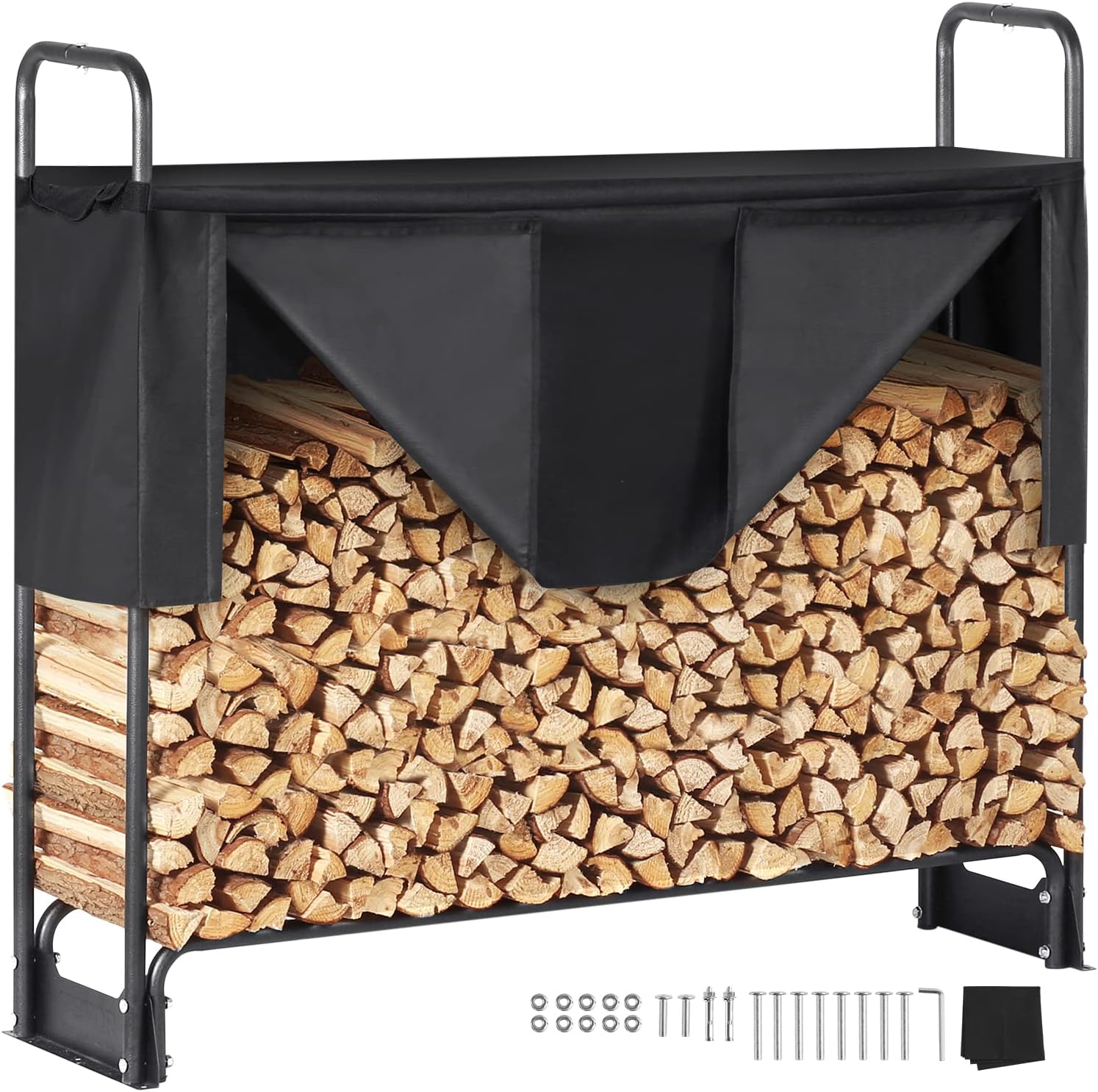 Outdoor Firewood Rack with Cover, Heavy Duty Firewood Holder, Oxford Waterproof Cover for Fireplace