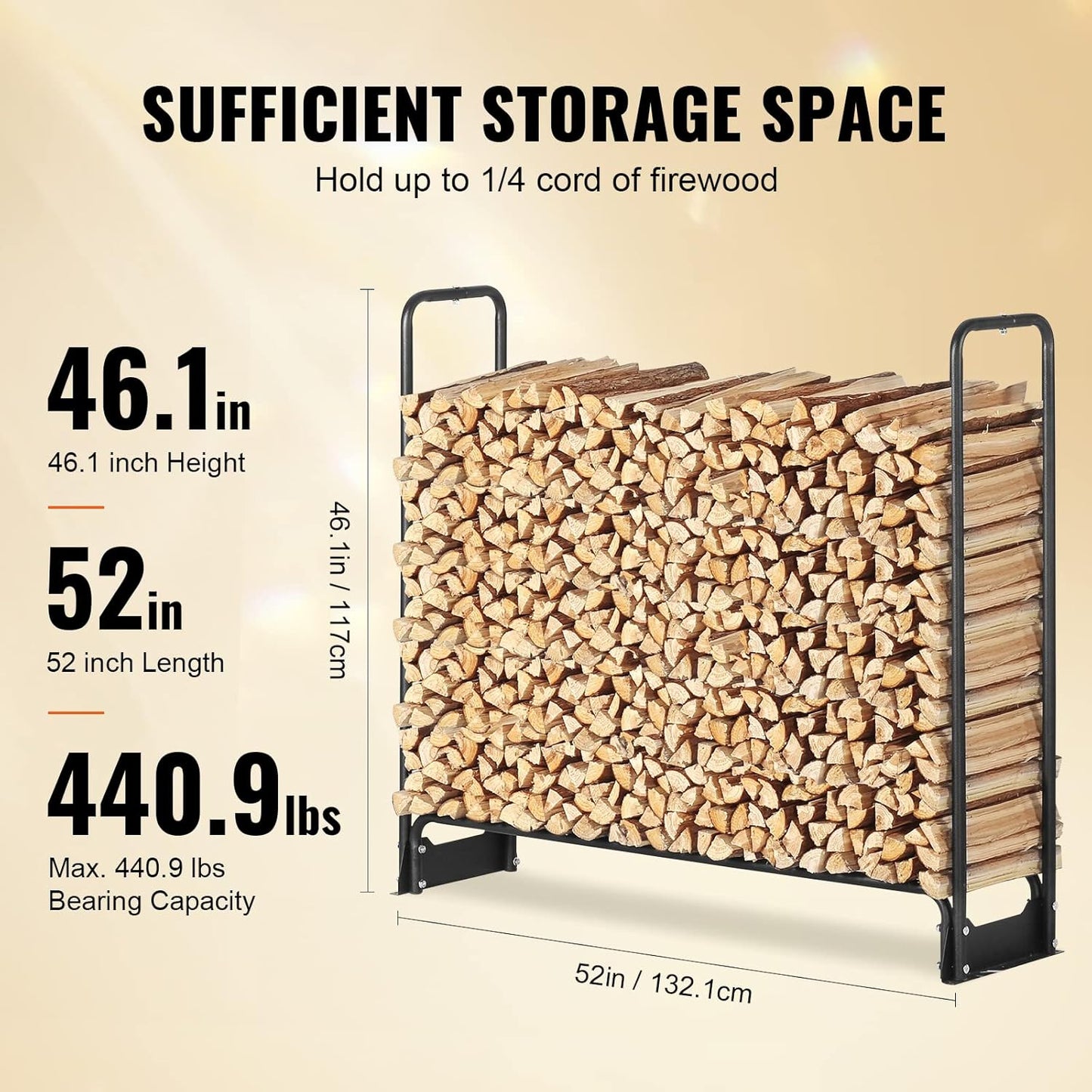 Outdoor Firewood Rack with Cover, Heavy Duty Firewood Holder, Oxford Waterproof Cover for Fireplace