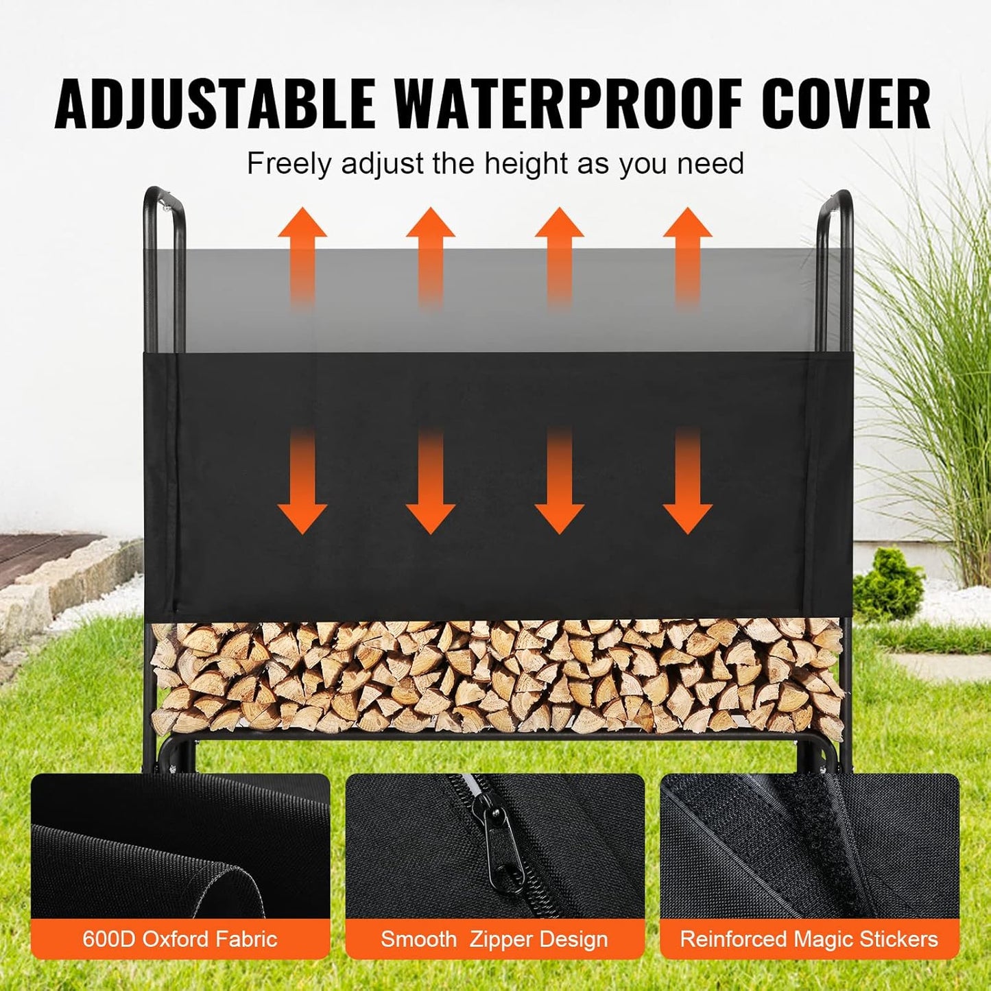 Outdoor Firewood Rack with Cover, Heavy Duty Firewood Holder, Oxford Waterproof Cover for Fireplace