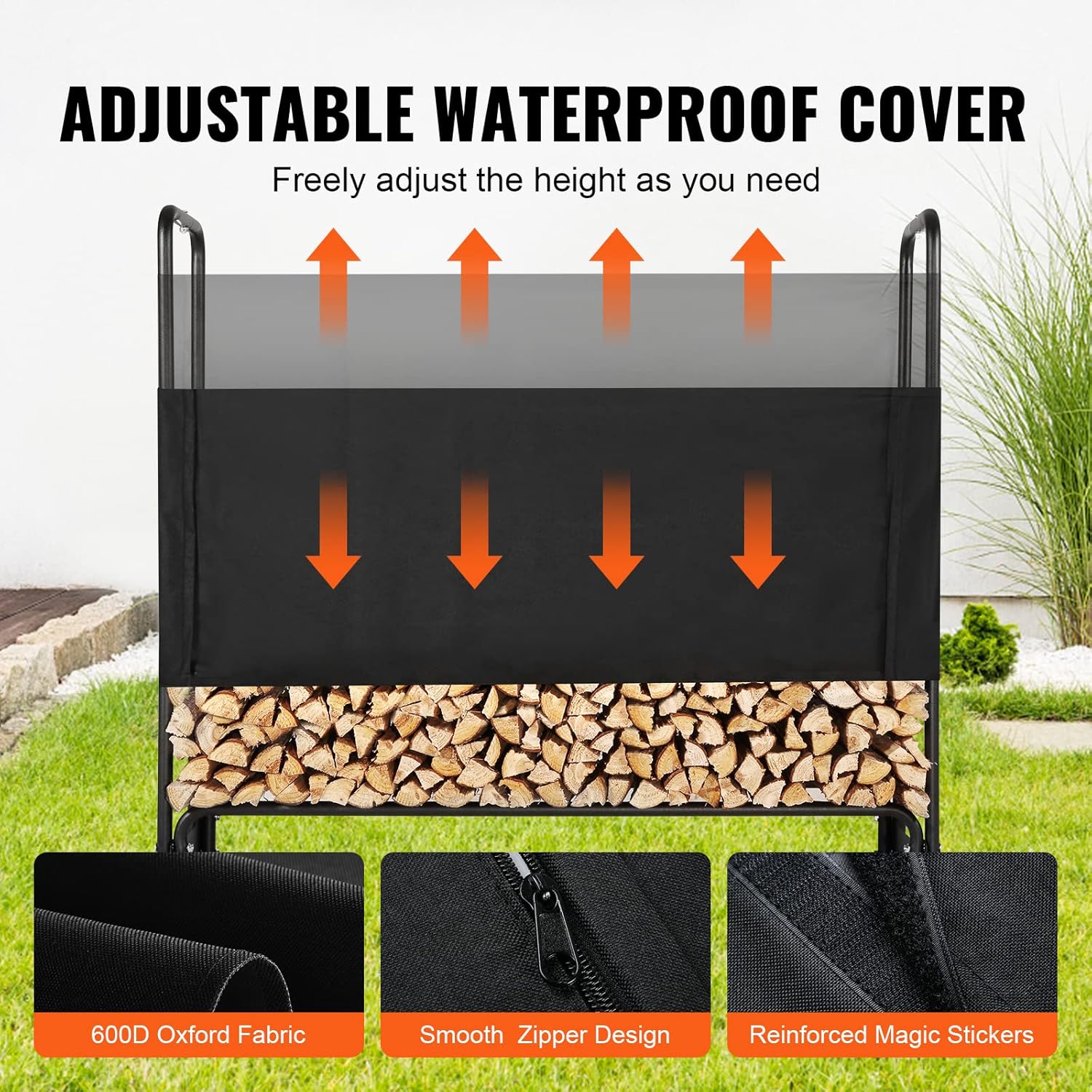 Outdoor Firewood Rack with Cover, Heavy Duty Firewood Holder, Oxford Waterproof Cover for Fireplace