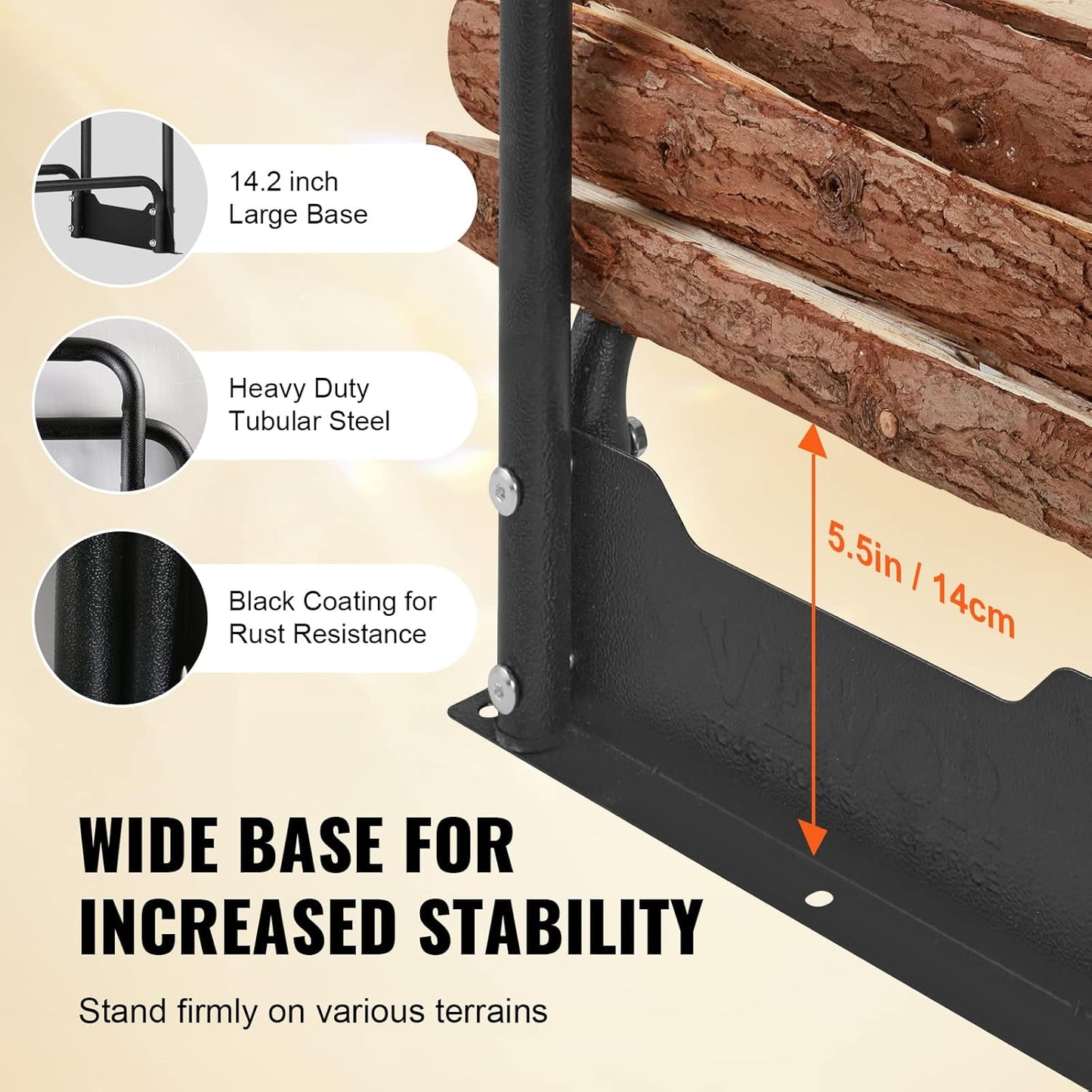 Outdoor Firewood Rack with Cover, Heavy Duty Firewood Holder, Oxford Waterproof Cover for Fireplace