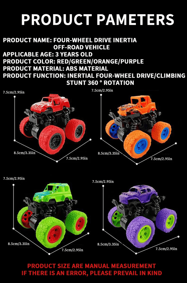 Inertial 4Wheel Drive OffRoad Stunt Car  Durable 360 Climbing Toy Vehicle For Kids 4