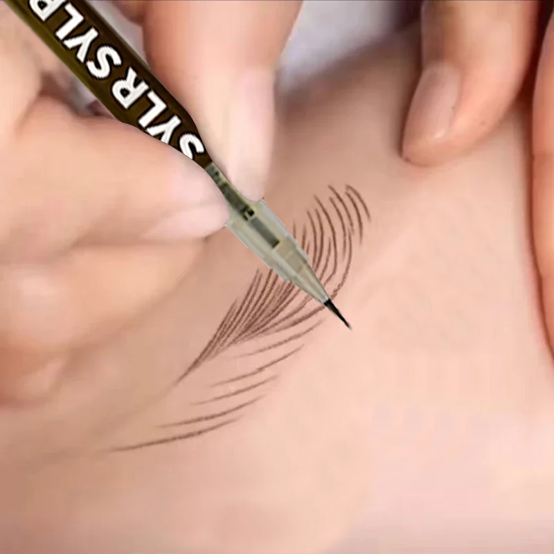 Ultra Fine Eyebrow Pen, Smudge Proof, Waterproof Liquid Brow Pencil with Micro Brush for Hair Like Strokes