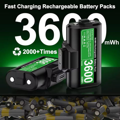 Rechargeable 2-Pack Battery Set with Charging Cable for Xbox Series X/S and Xbox One
