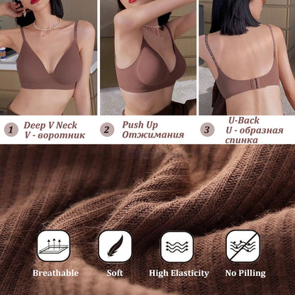 Women Sexy Seamless Bras Deep V Neck Bralette Sexy Lingerie Letter Strap Tops Push Up Underwear Wir 3