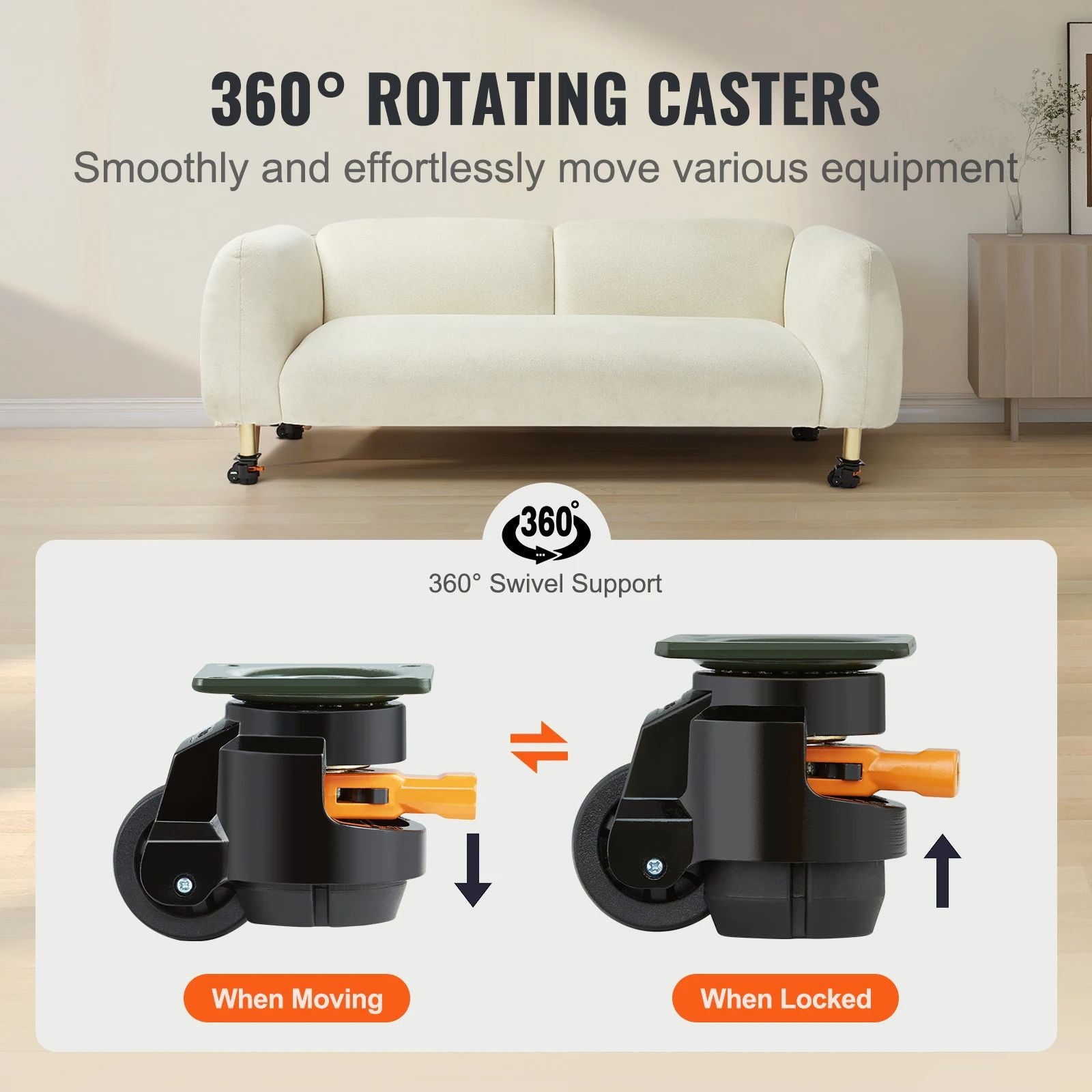 4 Pcs Heavy Duty Swivel Caster Wheels  Leveling Casters With Handle Height Adjustable Feet For Work