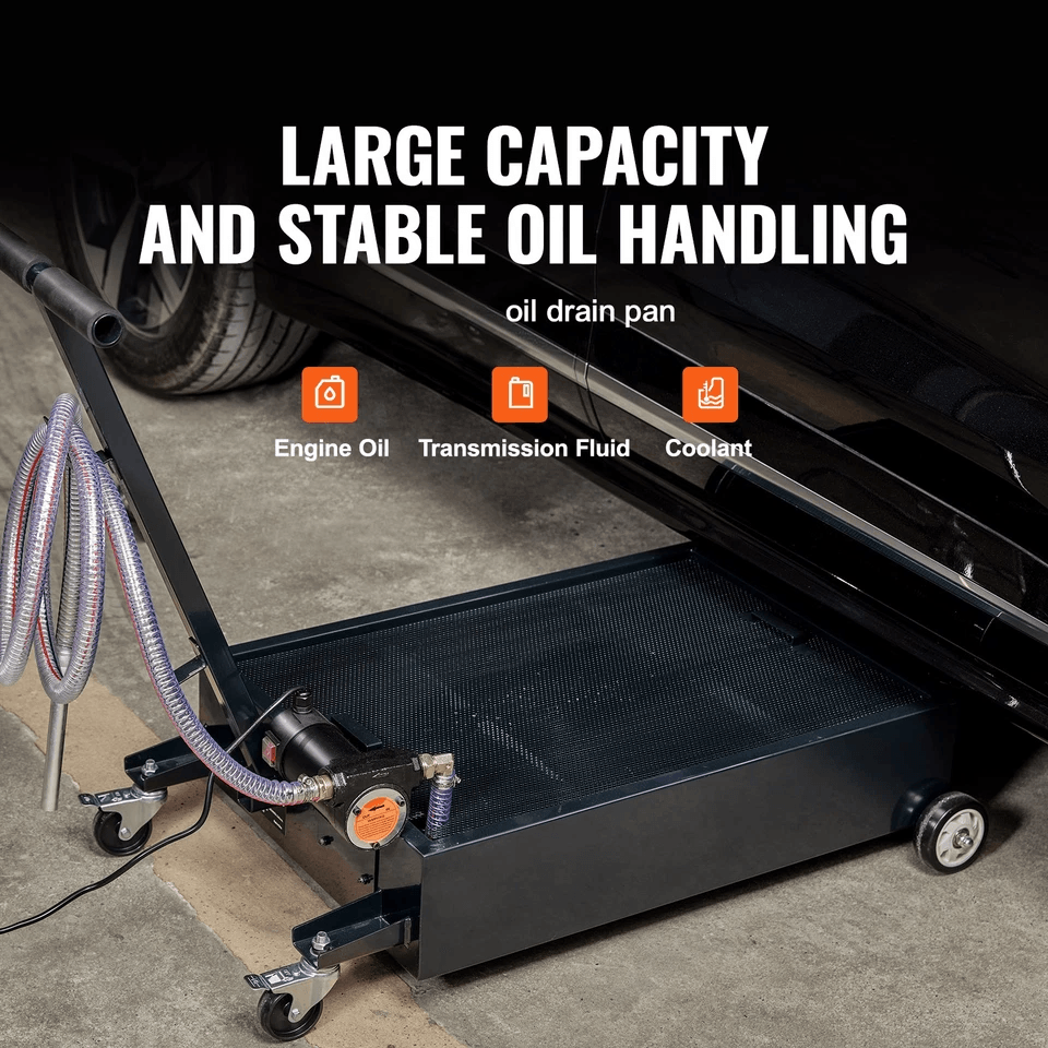 Low Profile Oil Drain Pan With Electric Pump  Swivel Casters Professional Fluid Disposal Cart 1