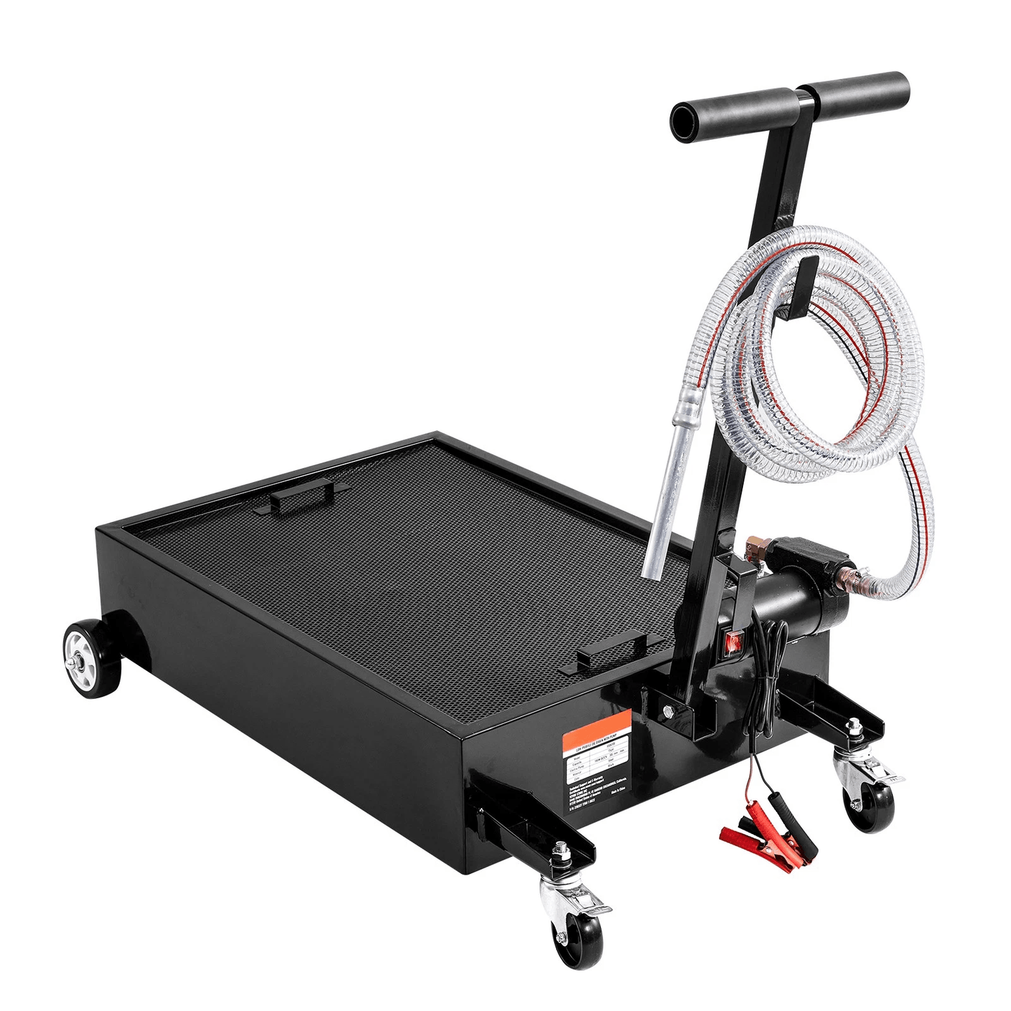 Low Profile Oil Drain Pan with Electric Pump & Swivel Casters, Professional Fluid Disposal Cart