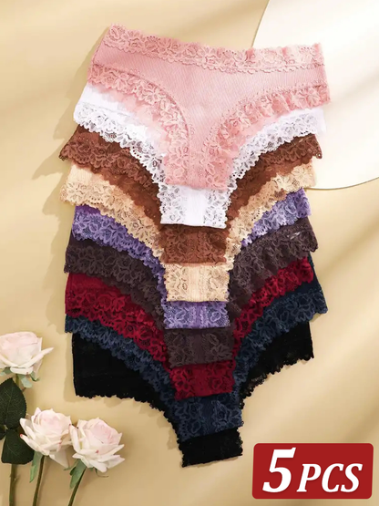Women Cotton Panties, Floral Lace Intimate Underwear, Trendy Patchwork Briefs & Soft Underpants