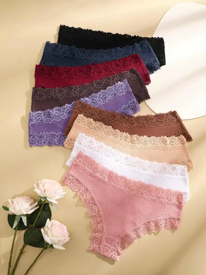 Women Cotton Panties Floral Lace Intimate Underwear Trendy Patchwork Briefs  Soft Underpants 1