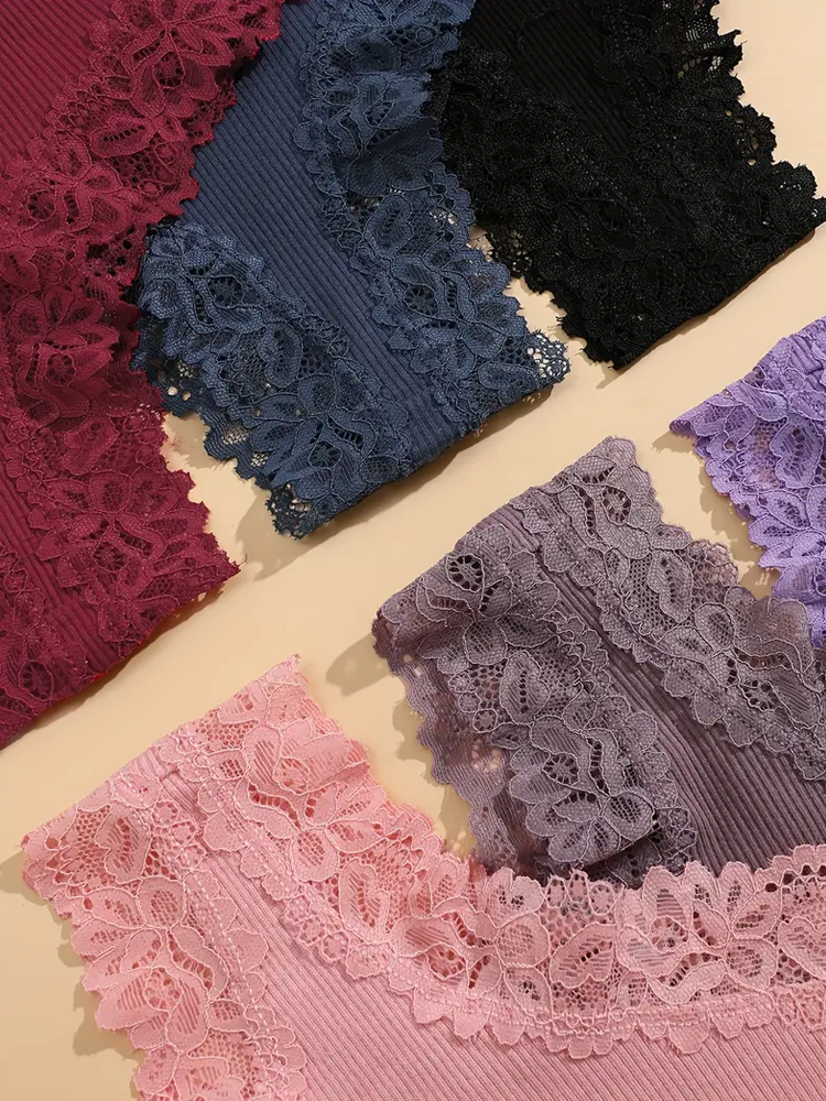 Women Cotton Panties Floral Lace Intimate Underwear Trendy Patchwork Briefs  Soft Underpants 3