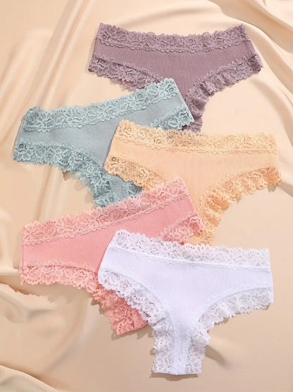 Women Cotton Panties Floral Lace Intimate Underwear Trendy Patchwork Briefs  Soft Underpants 5