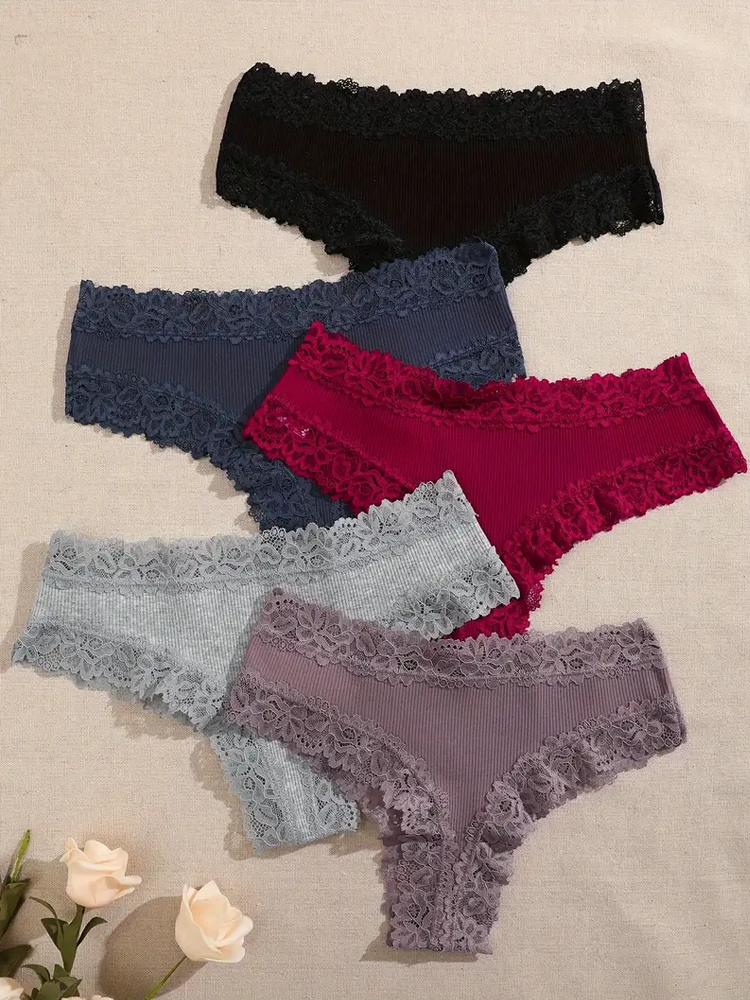 Women Cotton Panties Floral Lace Intimate Underwear Trendy Patchwork Briefs  Soft Underpants 10