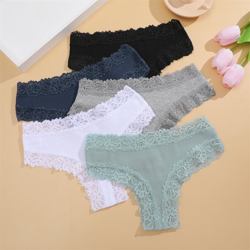 Women Cotton Panties Floral Lace Intimate Underwear Trendy Patchwork Briefs  Soft Underpants 7