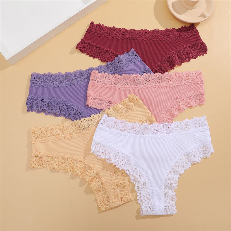 Women Cotton Panties Floral Lace Intimate Underwear Trendy Patchwork Briefs  Soft Underpants 6