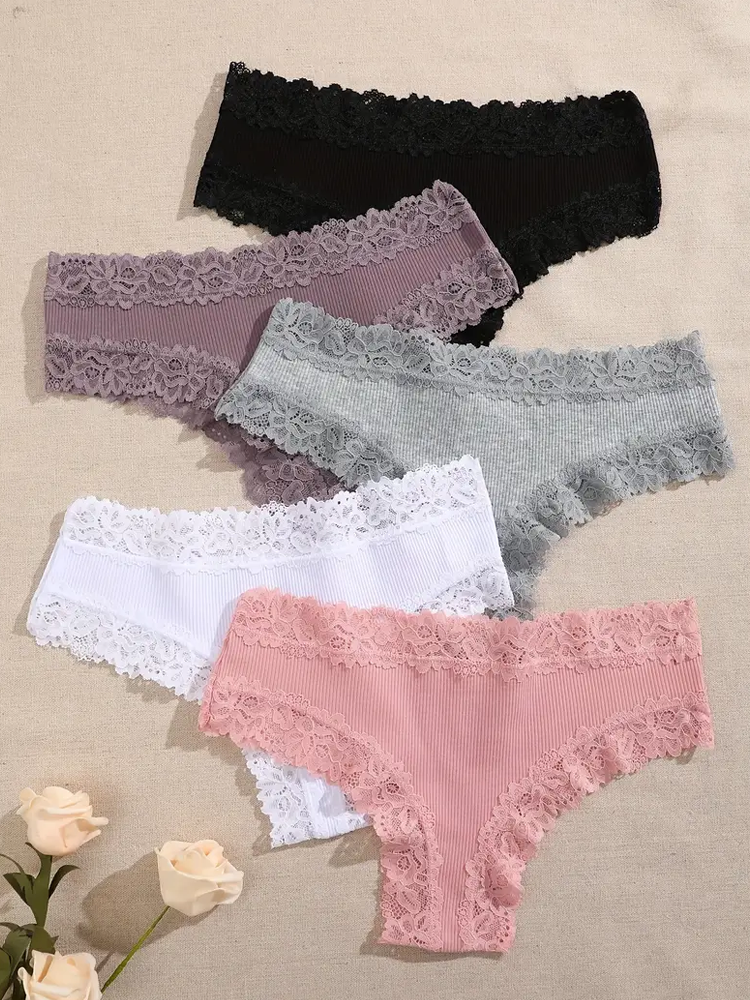 Women Cotton Panties Floral Lace Intimate Underwear Trendy Patchwork Briefs  Soft Underpants 4
