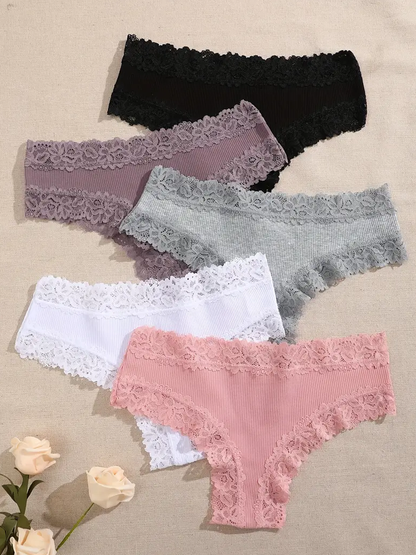 Women Cotton Panties Floral Lace Intimate Underwear Trendy Patchwork Briefs  Soft Underpants 4