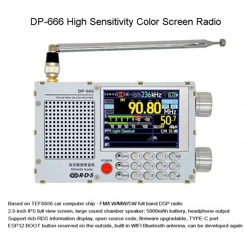 Full Band DSP Radio with High Sensitivity FM AM Shortwave and 2.8 Inch Display