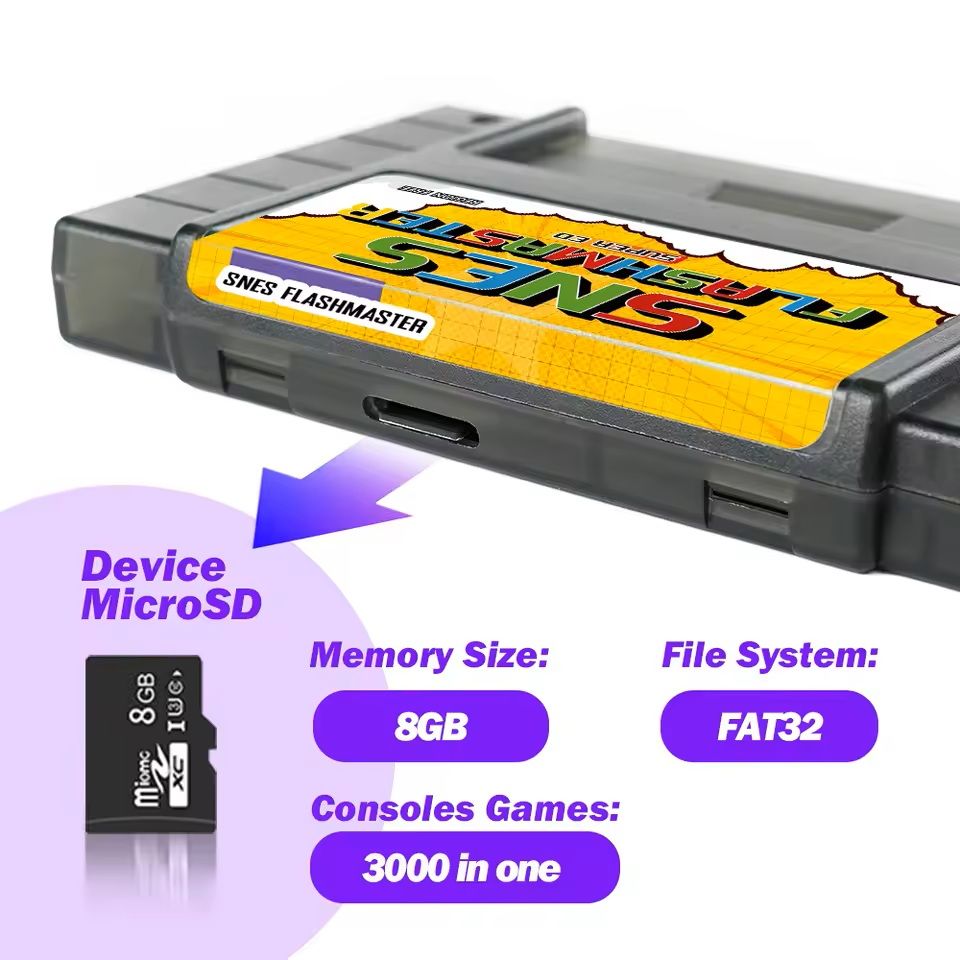 3000in1 SNES Game Cartridge With 8GB Flash Card For Classic Nintendo Consoles 3