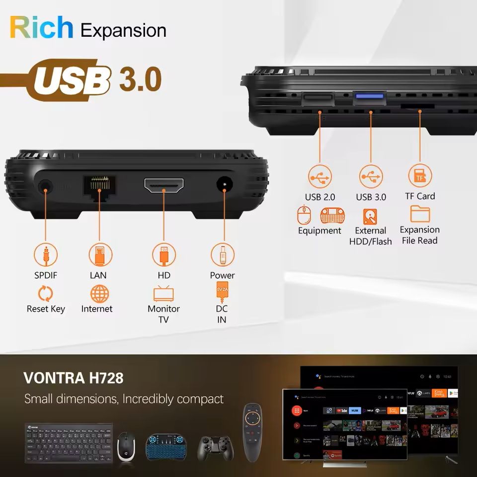 Android 14 Smart TV Box With Octa Core Processor 8K 4K Video Wifi6 And Cooling Fan 2