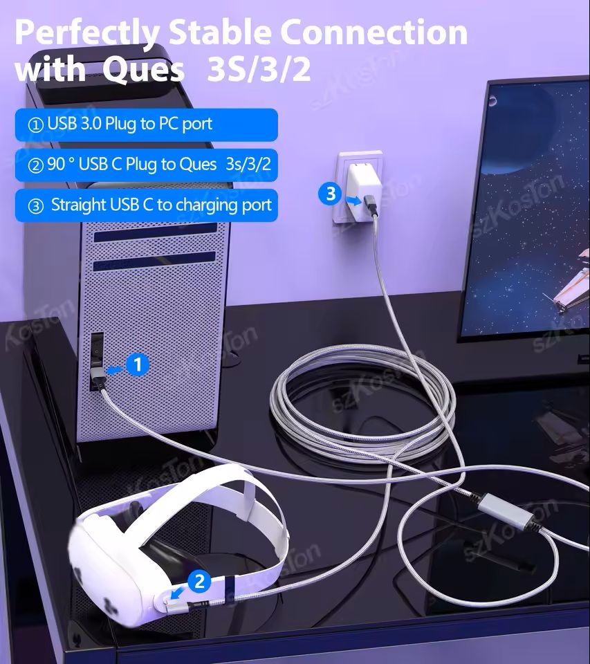 USB32 Gen1 VR Link Cable For Meta Quest 3 PICO 4 With Fast Charging And Data Transfer 5