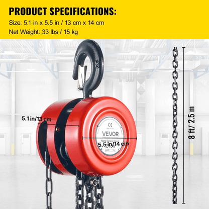 Red Steel Construction Chain Block Lift Chain Hoist Heavy Duty Manual Lifting Tool 5