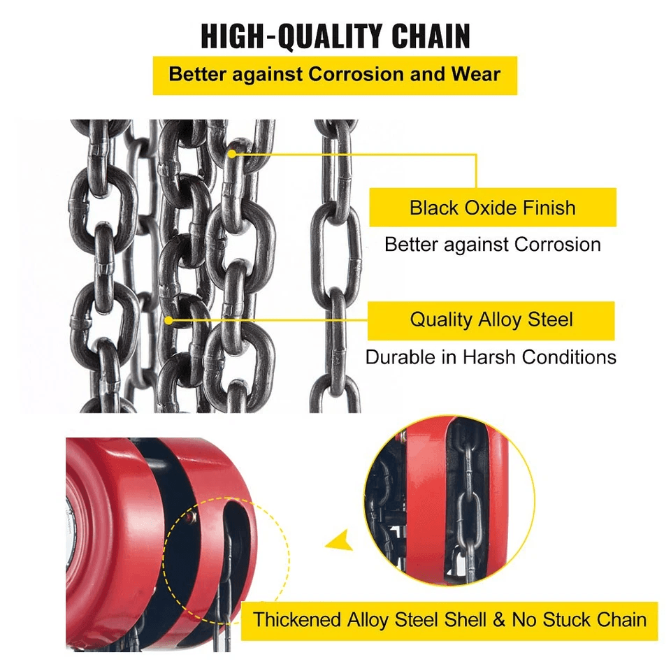 Red Steel Construction Chain Block Lift Chain Hoist Heavy Duty Manual Lifting Tool 3