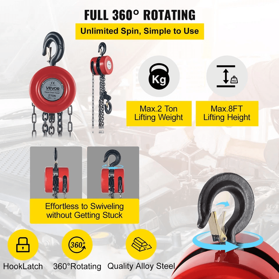 Red Steel Construction Chain Block Lift Chain Hoist Heavy Duty Manual Lifting Tool 2