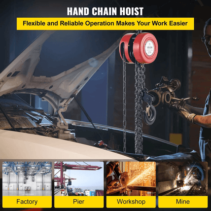 Red Steel Construction Chain Block Lift Chain Hoist Heavy Duty Manual Lifting Tool 1