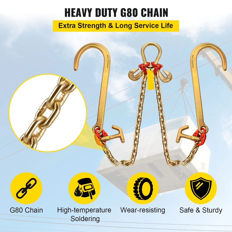 Heavy Duty G80 Tow Chain V Bridle  Grab Hooks For Tow Trucks 2