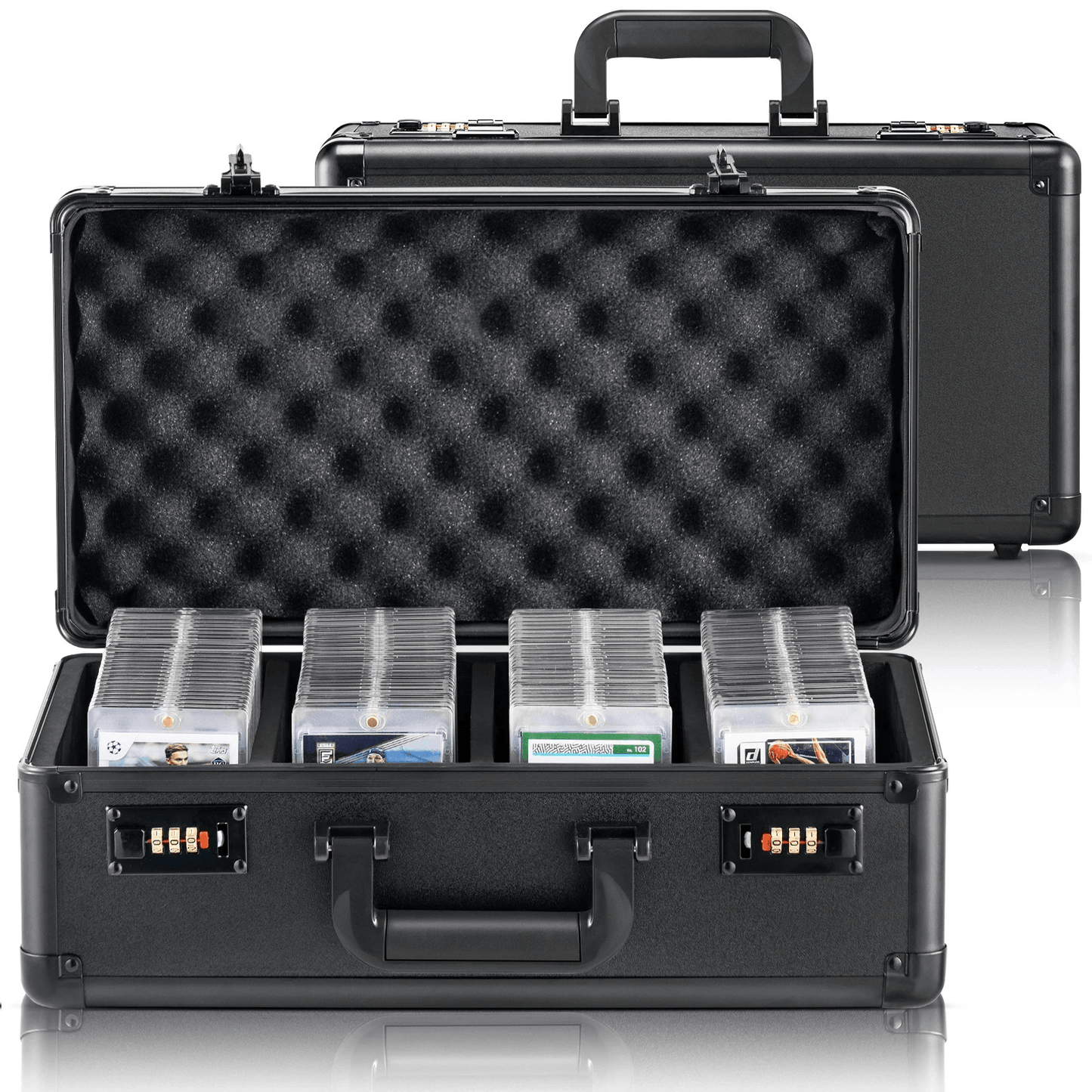 Graded Card Box, High Capacity Sports Card Holder with Coded Lock, Foam Dividers & Protective Aluminum Design