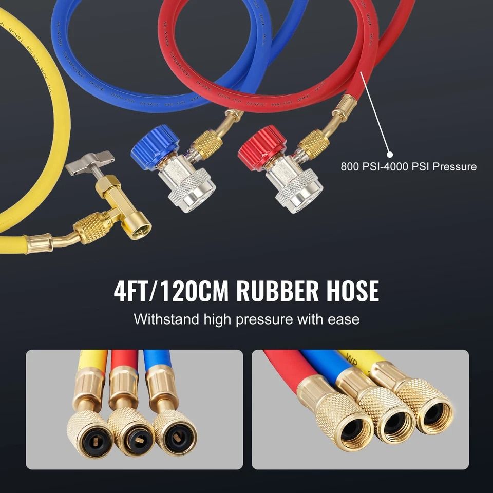 HP HVAC Vacuum Pump And Gauge Set 4 CFM Manifold Gauge Kit With Hose For Professional Refrigeration 7