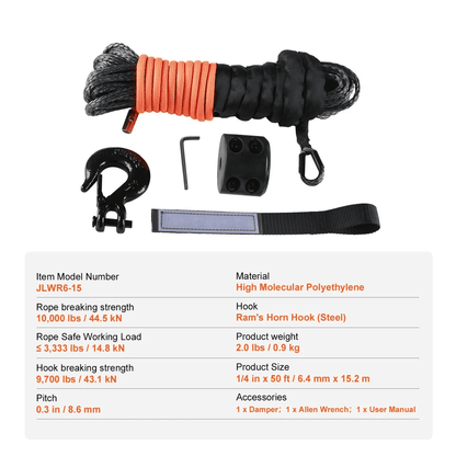 High Strength Synthetic Winch Rope ATVUTV Winch Line Cable With Ram Horn Hook  Sleeves 6