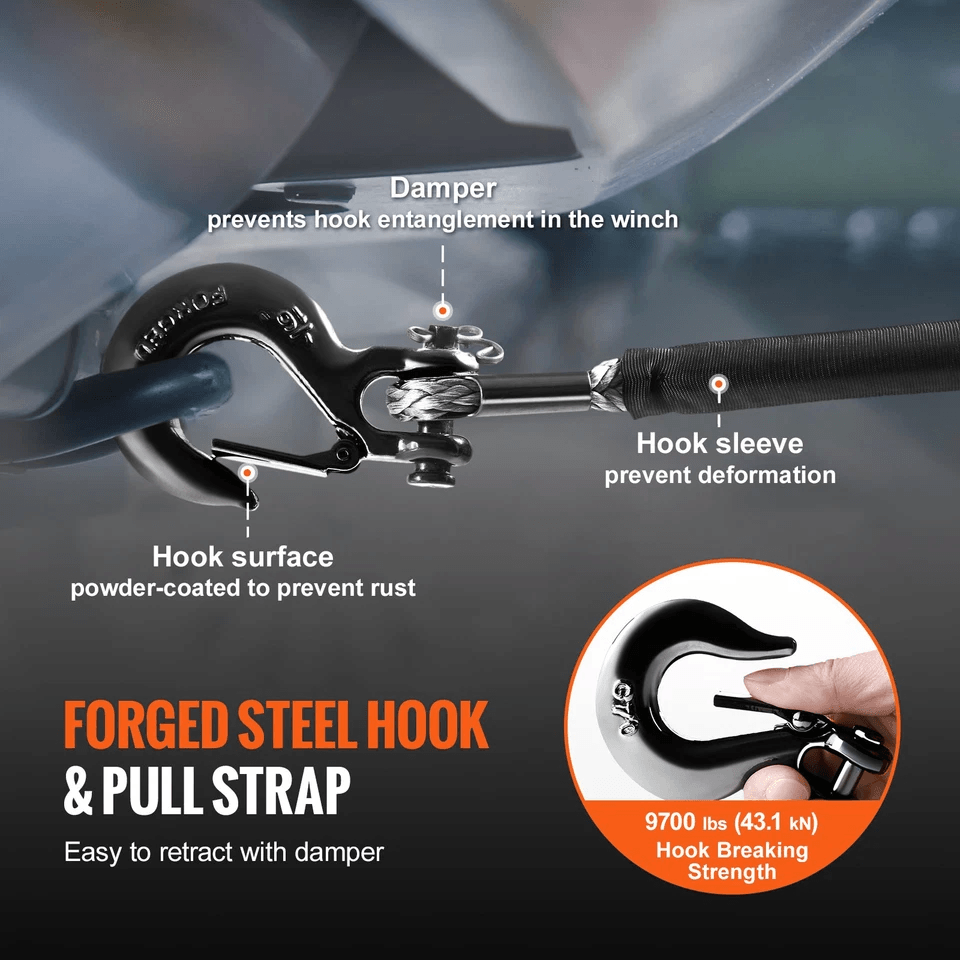 High Strength Synthetic Winch Rope ATVUTV Winch Line Cable With Ram Horn Hook  Sleeves 2