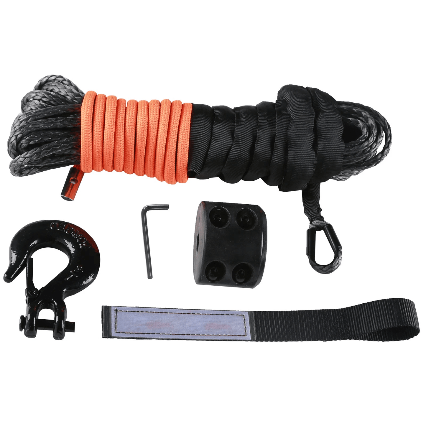 High Strength Synthetic Winch Rope, ATV/UTV Winch Line Cable with Ram Horn Hook & Sleeves