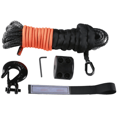 High Strength Synthetic Winch Rope, ATV/UTV Winch Line Cable with Ram Horn Hook & Sleeves