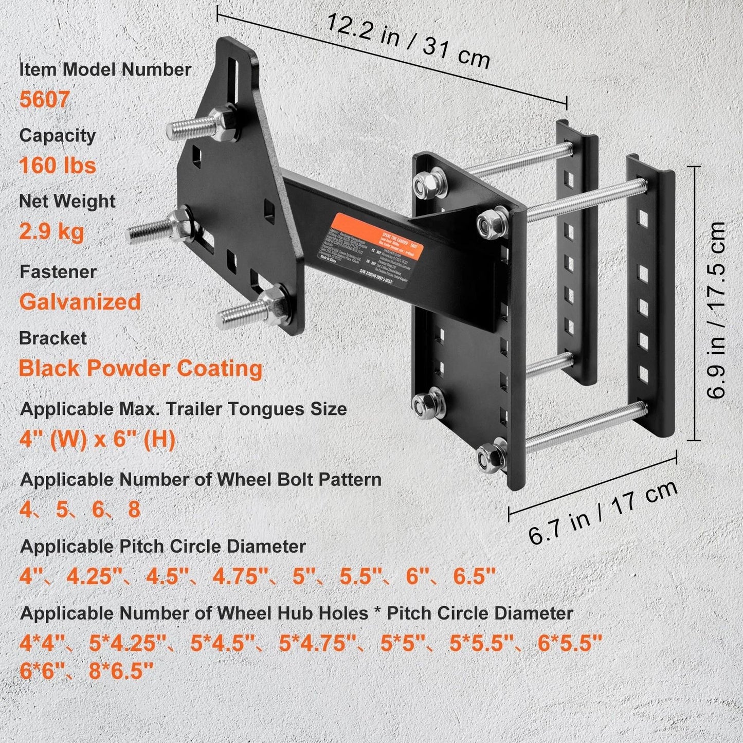 HeavyDuty Trailer Spare Tire Carrier Mount Holder Fits 4 5 6  8 Lug Stud Wheels 6