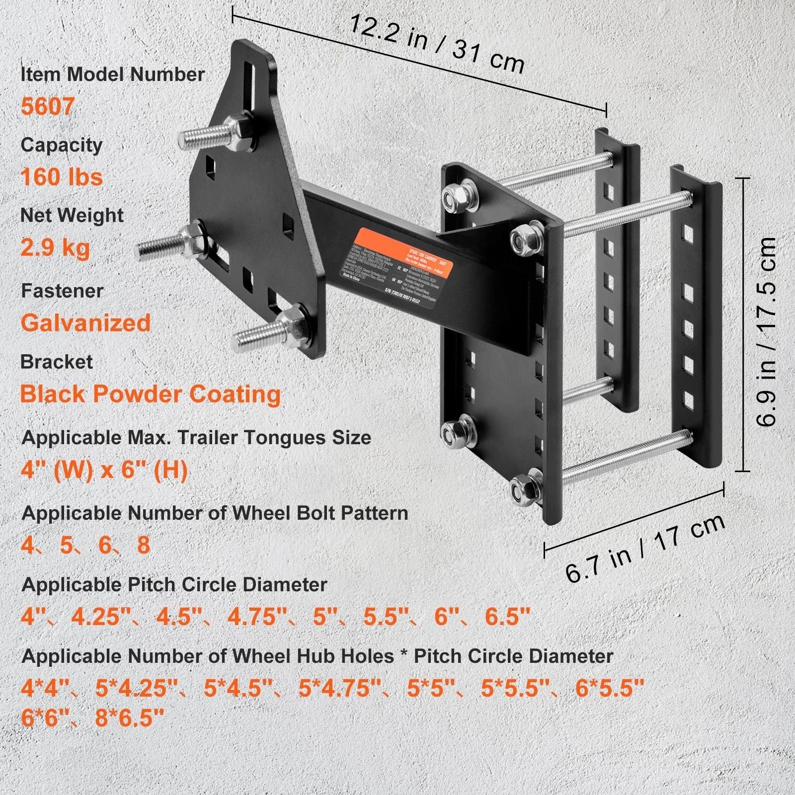 HeavyDuty Trailer Spare Tire Carrier Mount Holder Fits 4 5 6  8 Lug Stud Wheels 6