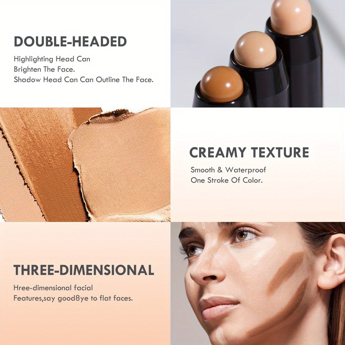 Double Headed Contouring Stick & Concealer Highlighter 3D Nose Bridge Shadow for V Face & High Nose Makeup